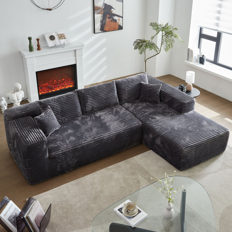 Kailayah Compression Packed 2 - Piece Upholstered Boneless Sectional, Gray Polyester, Right Hand Facing