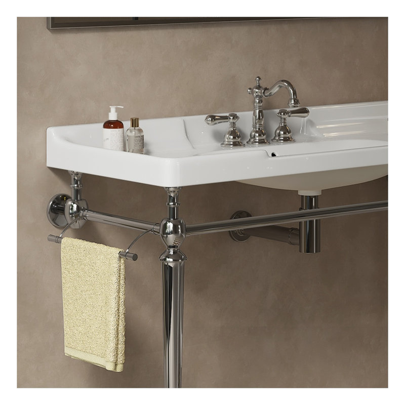 Lavabo de salle de bain VICI en céramique blanche de 122 cm (48 po) avec 3 trous prépercés pour robinetterie et trop-plein
