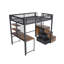 Lit mezzanine double avec bureau à chargement USB - structure en métal lourd, 4 tiroirs cachés, support de rangement pour escalier de conception noire peu encombrante pour adultes / adolescents avec prises de courant (noir)