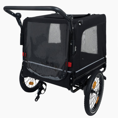 2-in-1 Bike Trailer & Push Cart for Pets - Detachable Bike Hitch & Push Handle Included - All-Terrain Wheels, Quick Release Wheel, Non-Slip Floor, Int