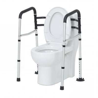 32 in x 28 in x 19 in Adjustable Toilet Safety Rail Width and Height Aluminum Alloy Toilet Handrail for Elderly Seniors Handicap Bathroom Safety Support Grab Handle Bar, Silver