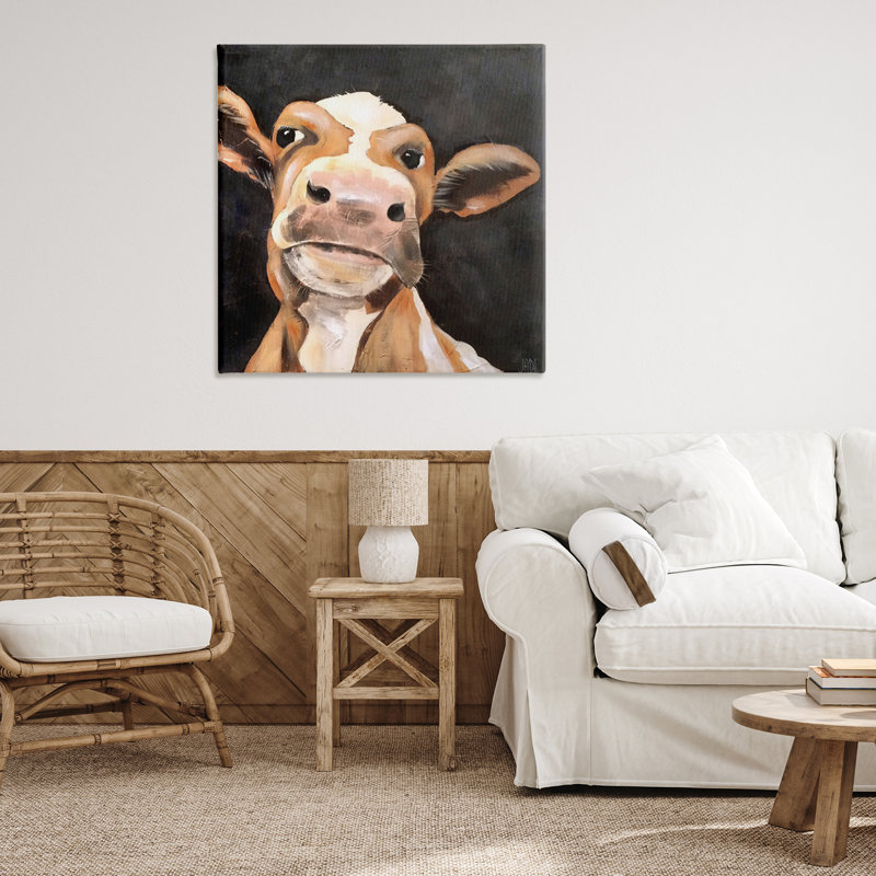 Vache champêtre sur toile par Jade Reynolds, H 36 po x l 36 po
