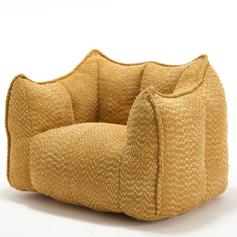 Yellow Chenille Bean Bag Chair With Resilient Foam - Comfortable For Adults In Living, Bedroom Dining,, Yellow