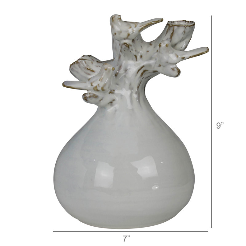 Vase With Branch And Bird, Ceramic