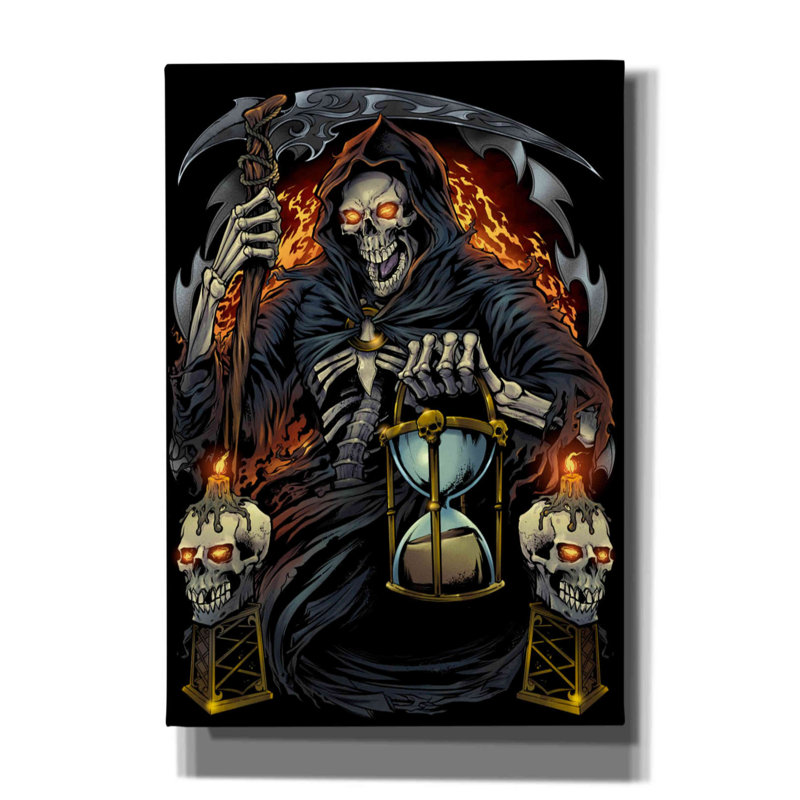 Aatiqa Grim Reaper avec sablier sur toile, H 26 po x l 18 po x P 0,75 po