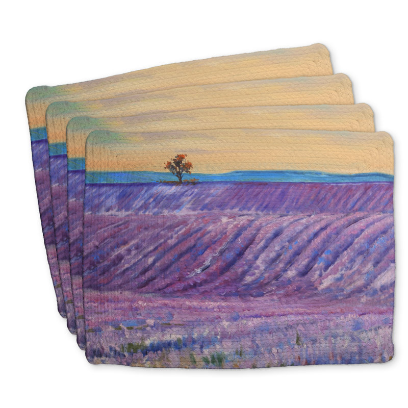 Ensemble de 4 napperons lavande en polyester tressé sur le terrain - Décoration intérieure