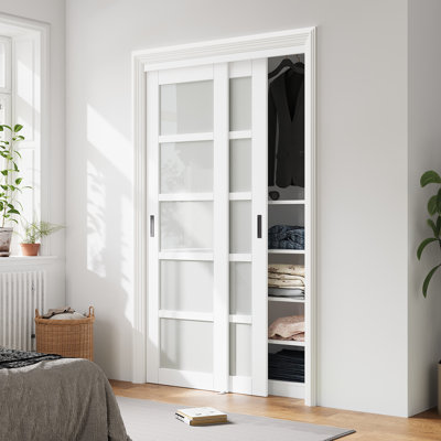 Porte de garde-robe coulissante en verre forgé de 48 po x 80 po de hauteur pour quincaillerie de porte de garde-robe comprenant