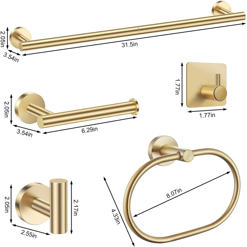 Ensemble de quincaillerie de salle de bain 7 pièces 7 pièces, Doré