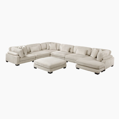 Hulett 135" Modern Modular Sectional with Corduroy Fabric, Adjustable Backrests & 9 Pillows