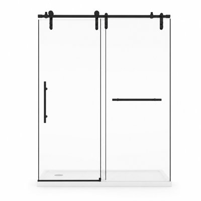 Porte de douche coulissante sans cadre l 50 à 54 po x H 76 po avec verre trempé transparent de 8 mm et quincaillerie en acier inoxydable noir mat