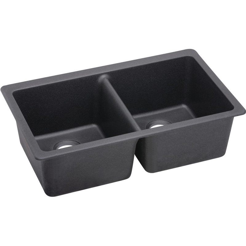 Quartz Luxe 33" L x 19" W Double Basin Undermount Kitchen Sink, Charcoal
