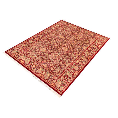 Tapis beige / rouge à motif oriental en laine noué à la main 6 pi 2 po x 9 pi 2 po Pangburn
