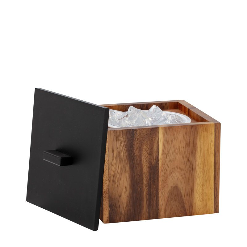 Seau à glace en bois d'acacia de 2 pintes avec couvercle noir mat Taniya Nayak