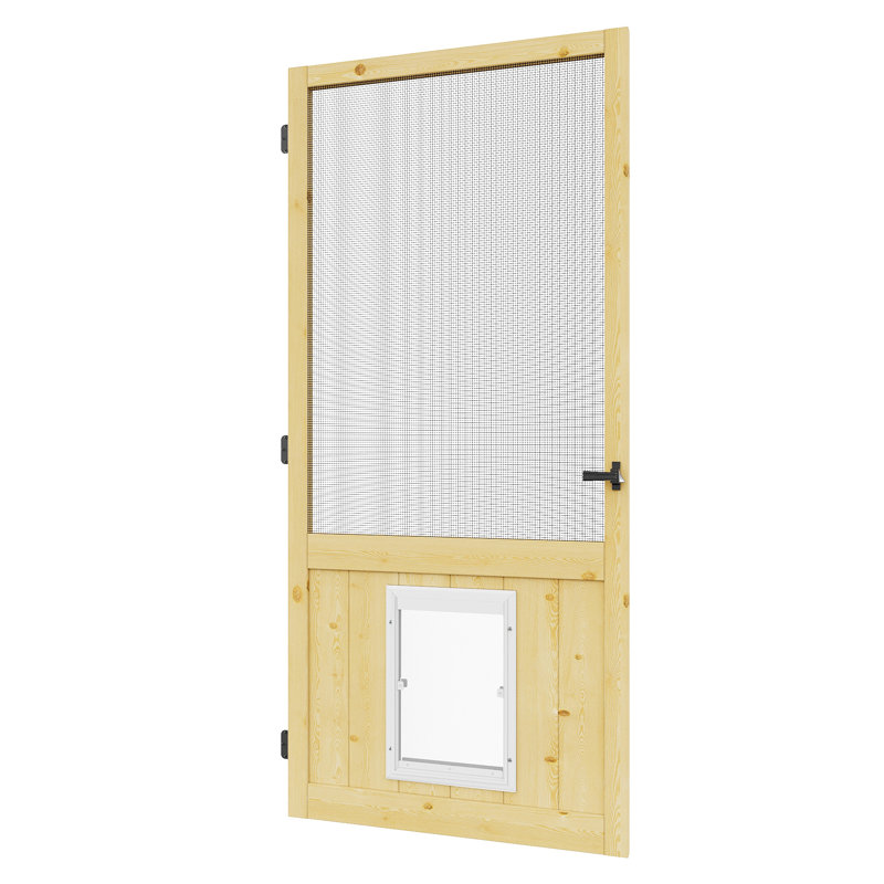 32 po. X 80 po. Demi-moustiquaire en moustiquaire en pin non fini avec porte pour animaux de compagnie, L 32 po x H 80 po