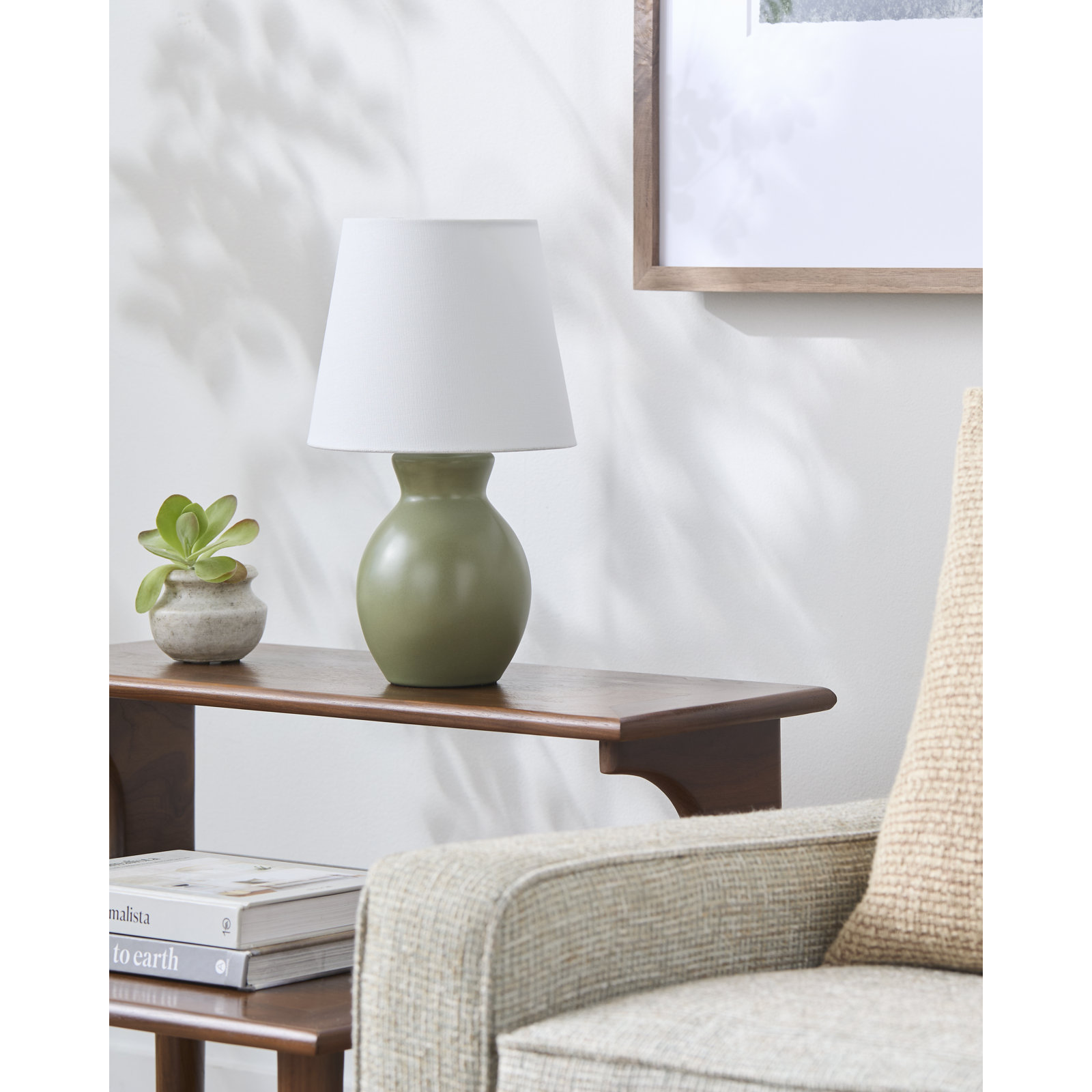 Drum Shade Lamp, Dark Green, 15'' H X 8'' W X 8'' D