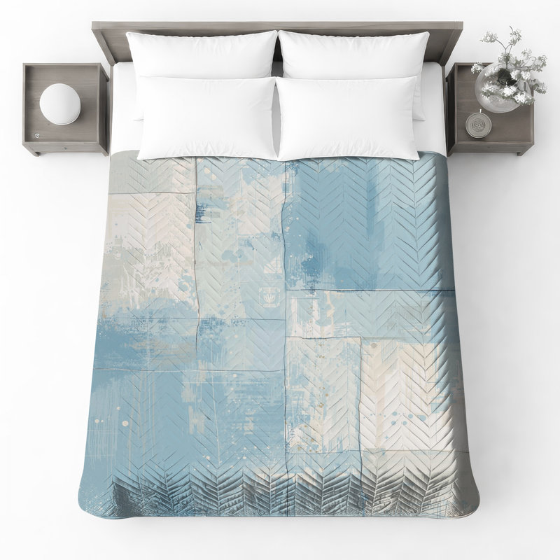 Couvre-lit matelassé bleu patchwork abstrait toutes tailles, Très grand lit