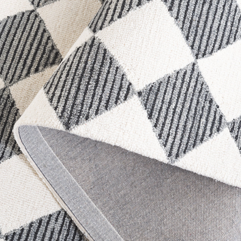 Ebony Hand Tufted Wool Pile Checkered Rug, Rectangle 5' x 8'