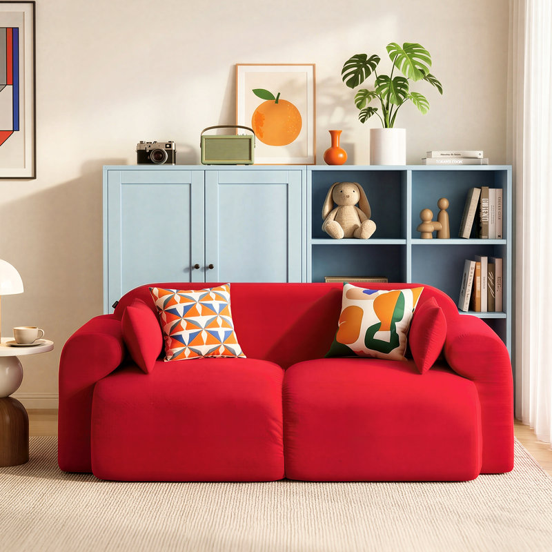 73.2" Upholstered Loveseat Sofa, Corduroy Boneless Sofa, Comfy Small Cloud Couch for Small Spaces,  Living Room, Bedroom, Apartment, No Assembly