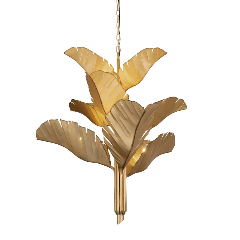 Lustre 9 lumières feuille de bananier - Doré / bordure foncée, Or
