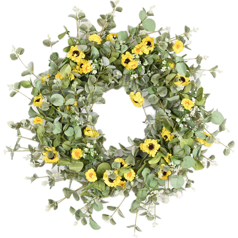 Couronne de porte 26 po avec baies en eucalyptus, Vert / Jaune