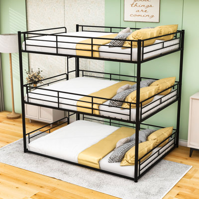 Metal Triple Bunk Bed with Safety Guardrails