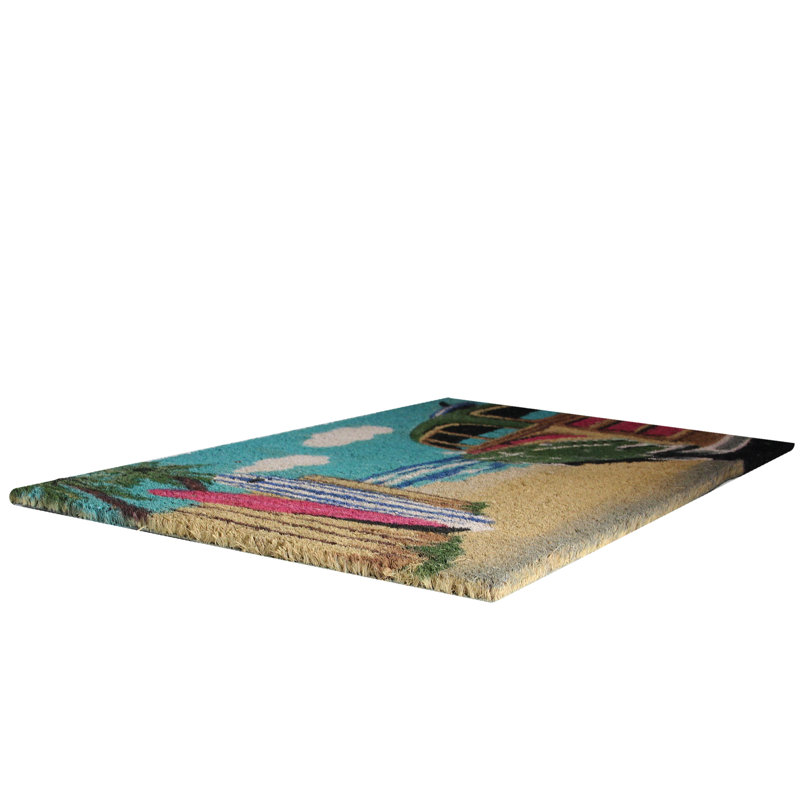Tapis de porte rectangulaire en fibre de coco rétro 18 po x 30 po Car on Beach