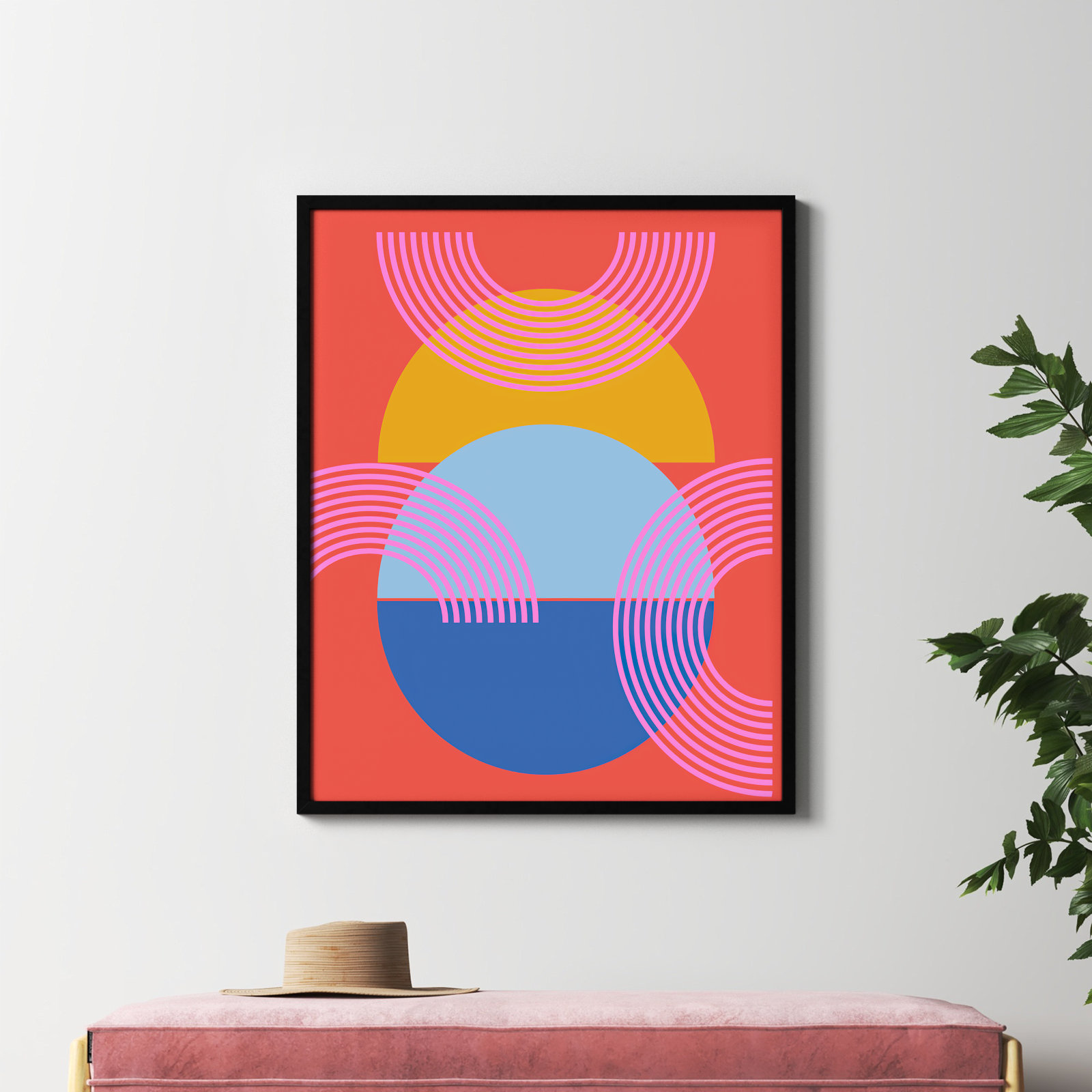 Shapes and Arches in Red Print, Black, 41.25" H x 33.25" W x 0.88" D
