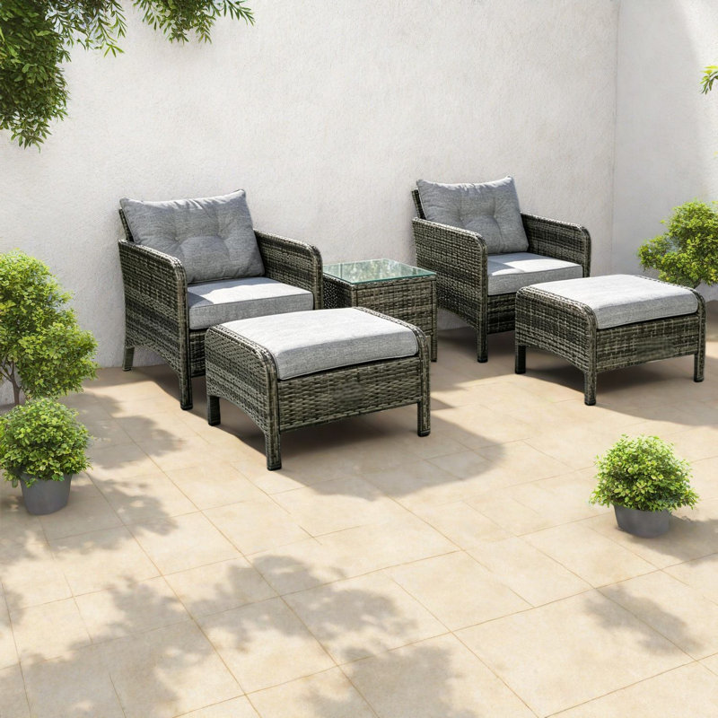 Comfort Patio Sofas, Steel Rattan 5 Piece Modern Set For Patio Balcony