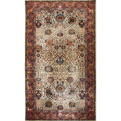 Tapis ivoire beige crème en laine antique noué à la main beige des années 1900