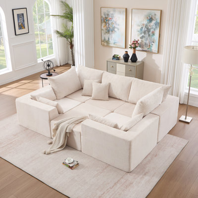 6-Piece Modular Living Room Set Upholstered Boneless L Shaped Sectional+Loveseat