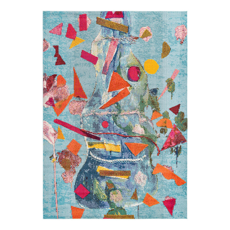 Tapis abstrait bleu / orange , Rectangle 9 pi 10 po x 14 pi