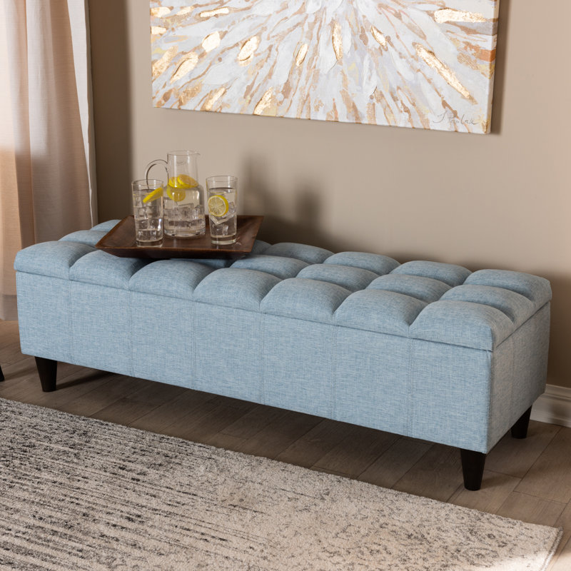 Kalarovich Polyester Upholstered Storage Bench, Light Blue