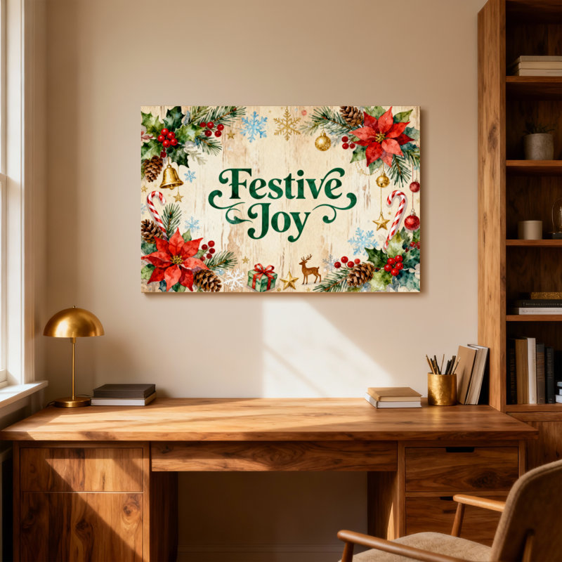 Christmas Festive Joy Christmas Holiday Pattern Print, 12" H x 18" W