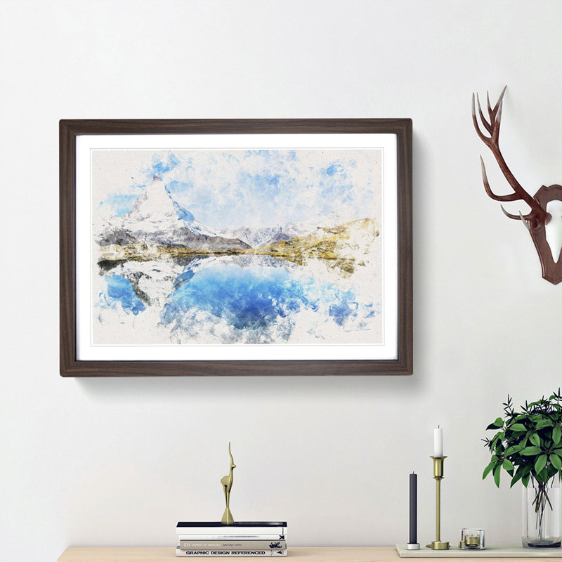 Matterhorn Mountain in Zermatt Switzerland - Picture Frame Painting Print, 36cm H x 48cm W x 2cm D, Walnut Framed