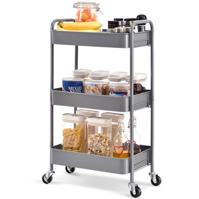 3-Tiers Stainless Steel Utility Cart with Wheels,12*17.3*31.3 inch Rolling Cart,Metal Cart, Salon Trolley Cart,Kitchen Storage Cart,Bathroom Cart
