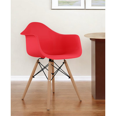 Chaise avec accoudoirs de salle à manger en plastique et en bois massif rouge et naturel