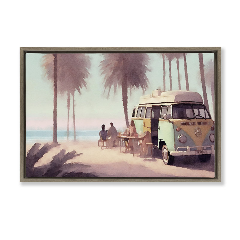  «Beach Day Hangout», toile flottante encadrée par Noah Bay, H 17 po x l 25 po, Cadre flottant orme Montalcino
