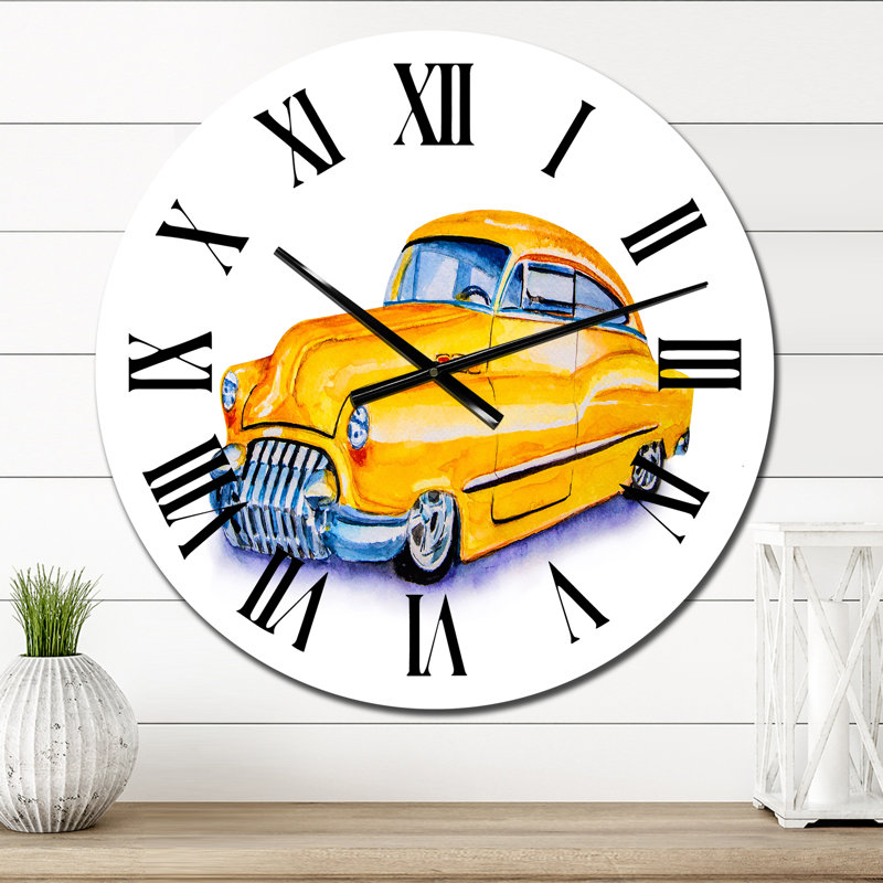 Horloge murale industrielle jaune voiture rétro, Petit