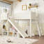 Lit mezzanine simple avec tablettes de rangement et garde-robe, lits mezzanine en bois massif avec glissières amovibles et échelles, aucune boîte à ressorts nécessaire, beige-1035821419-1035821413