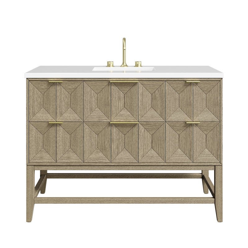 Emmeline 48'' Single Bathroom Vanity with Top, White Zeus, 8" Widespread