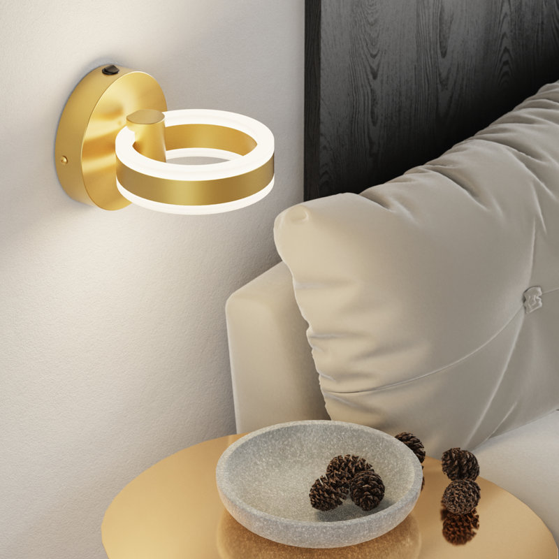 Ghian LED Sconce with Built-in Switch and USB Charging Port, Gold