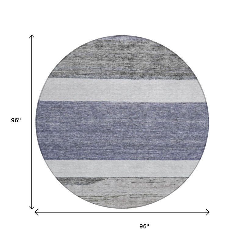 Tapis extérieur rond lavable abstrait ivoire bleu 8 po Denim