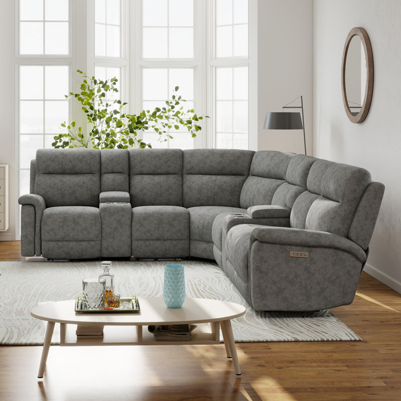 Canapé modulaire inclinable électrique à 8 coussins avec support lombaire et appui-tête 8 pièces, Mélange de polyester gris
