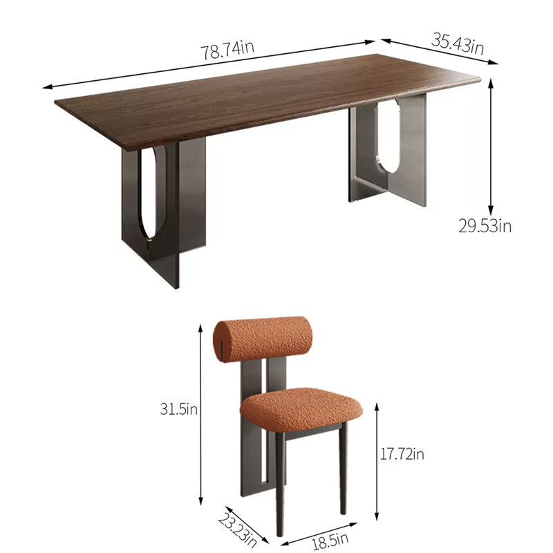 4 - Person Walnut Solid Wood Top Double Pedestal Dining Set, 29.53"H x 78.74"L x 35.43"W