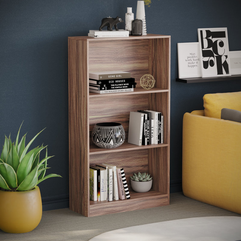 Modern Manufactured Wood Bookcase, (3 Shelves) 75cm H x 60cm W x 24cm D, Walnut
