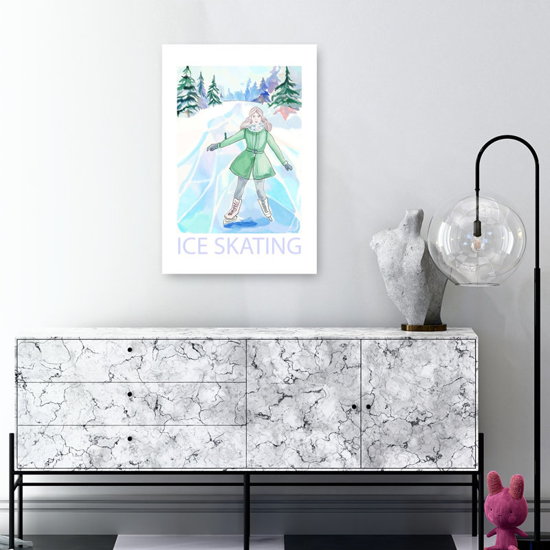 Winter Ice Skating Path Abstract Contemporary Forest Landscape Wall Art Print 1 Piece Wrapped Canvas Wall Art