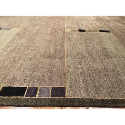 Tapis moderne 9 x 12, tapis en laine noué à la main, tapis gris géométrique incrusté, tapis neutre contemporain, décor népalais luxueux, grand salon