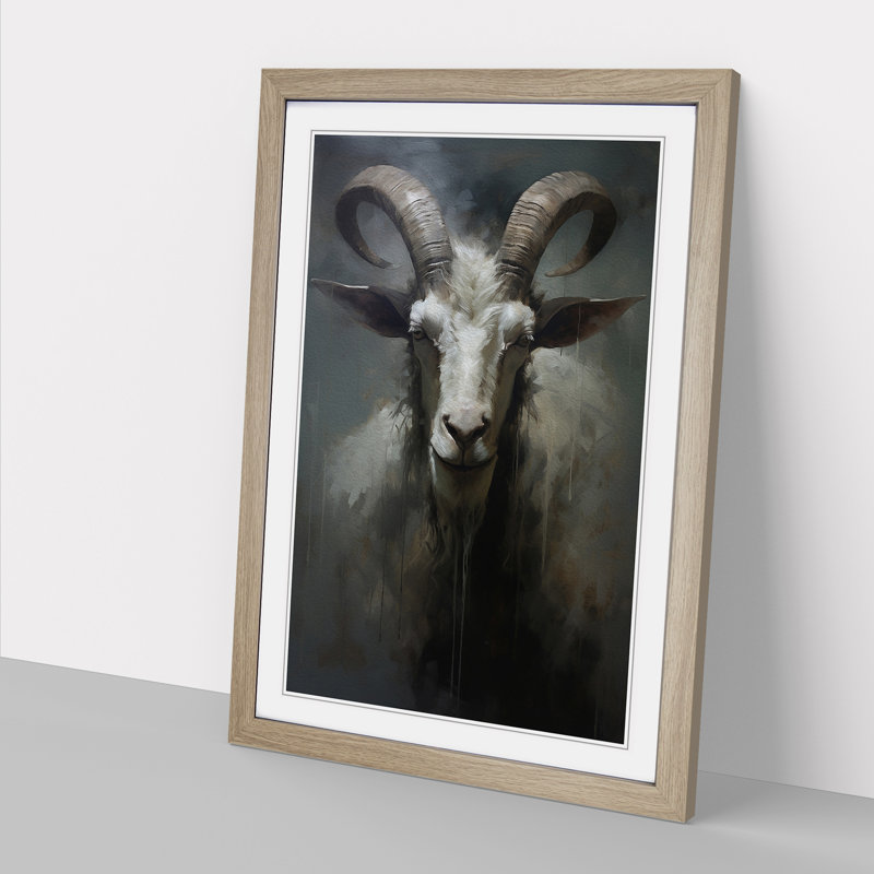 Goat Gestural - Framed Print, 46cm H x 34cm W x 2cm D, Oak