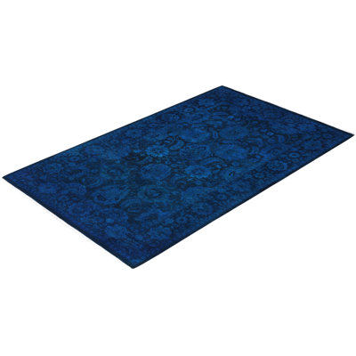 Overdyed Hand-Knotted Wool Modern-Contemporary Blue Area Rug 3' 1" x 5' 1"