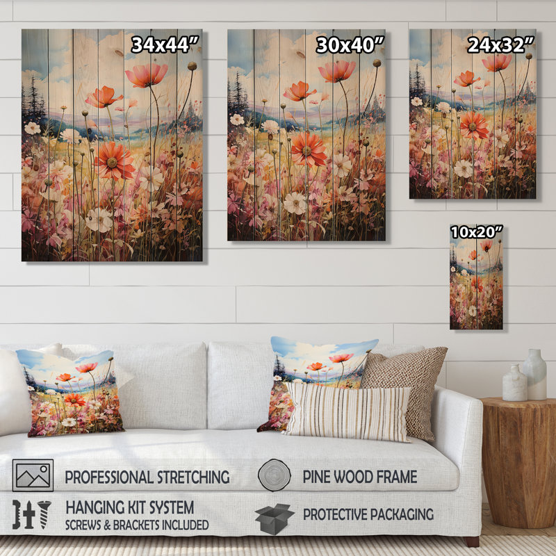 «Meadow Wildflower Symphony» sur impression sur bois, H 40 po x l 30 po x P 0,78 po